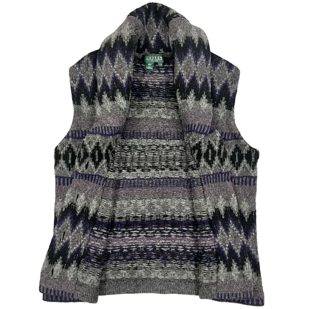 Lauren Ralph Lauren Women’s Lambswool Sweater Vest Shawl Collar Southwes… - Picture 5 of 15